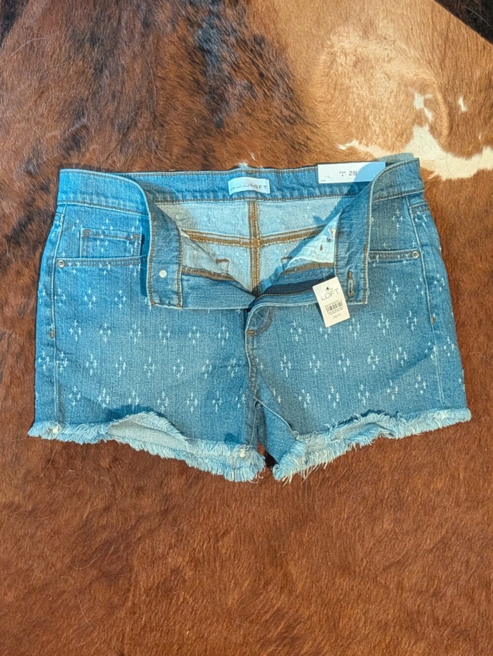 LOFT Distressed Light Blue Denim Frayed Hem Shorts